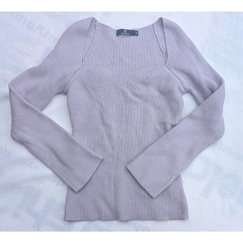 Lillusory Womens Sweetheart‎ Neck Long Sleeve Sweater Sz Medium Purple Lavender